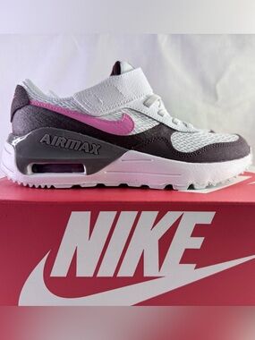 2 Youth Nike Kids Air Max White, Brown & Playful Pink Sneakers